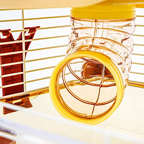 PETZHUBO Hamster Cage Small Animal Cage 2 Layers Transparent Cage Size：10.6"(W) X8.1(L) X10.6 (H) Suitable for Hamsters up to 3.5 inch in Length.（Please Note This is Mini cage that for Mini Hamster