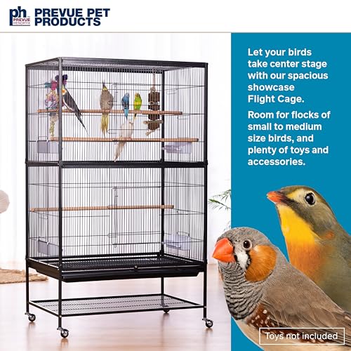 Prevue Pet Products Steel Bird Flight Cage with Wheels - Black, Large | Large Birdcage for Parakeets, Canaries, Finches, Cockatiels, Lovebirds, & Green Cheeks, Metal Standing Birdcage - color: Black