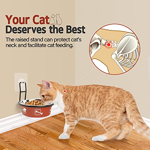 Torlam Elevated Pet Bowls, Wall Mounted Cat Food Dish, Raised Cat Food and Water Bowls, Stainless Steel Elevated Pet Bowls with Stand, Nonslip No Spill Pet Feeding Bowls (2 Packs) (Red) - color: Red