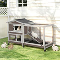 Gutinneen Large Indoor Rabbit Hutch Bunny Cage with Chew-Proof Ramp, Locking Leak-Proof Trays - Outdoor 62" Wooden Rabbit Cage with 6 Wheels for Rabbits, Guinea Pigs, Small Animals (Brown)
