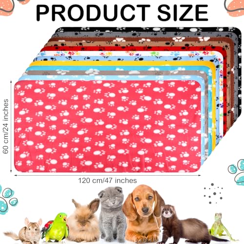 Tegeme 12 Pieces Fleece Blankets for Pets Dog Puppy Paw Print Cat Bedding Cover Blanket for Small Animals Pig Cage Liner Sleep Mat Pad Kitten Soft Warm(Cute Style,47 x 24 Inches) - size: 47 x 24 Inches