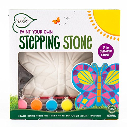 Creative Roots Mosaic Butterfly Stepping Stone Kit, Includes 7-Inch Ceramic Stepping Stone & 6 Vibrant Paints, Paint Your Own Stepping Stone, DIY Stepping Stone for Kids Ages 8+ White - style: Butterfly