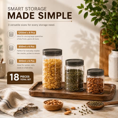 Cello Checkers Plastic PET Canister Set, 18 Pieces, Clear