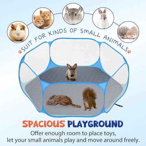 Pawaboo Small Animals Playpen with Pad, Blue+Gray | Waterproof, Reusable Pad, Portable Outdoor Yard Fence, For Chick/Kitten/Puppy/Guinea Pig/Rabbits/Chinchillas - color: Blue+Gray