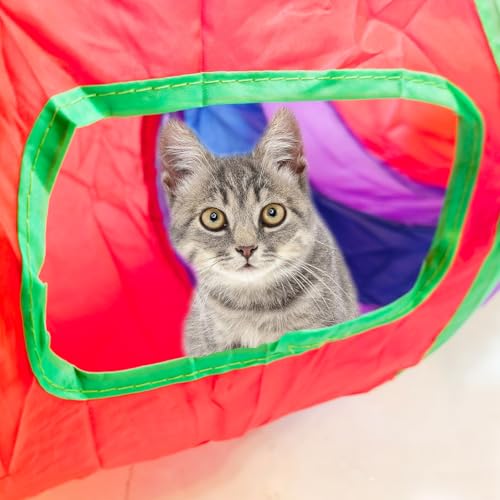 Cat Tunnel Tube Toys，Tunnels for Indoor Cats, 2 Way Foldable | Interactive Pet Crinkle Pop Up Tunnel with Balls Peek Hole Hideaway for Rabbits, Kittens, Ferrets, Puppy Playing & Exploring - color: 2 Way Mushroom