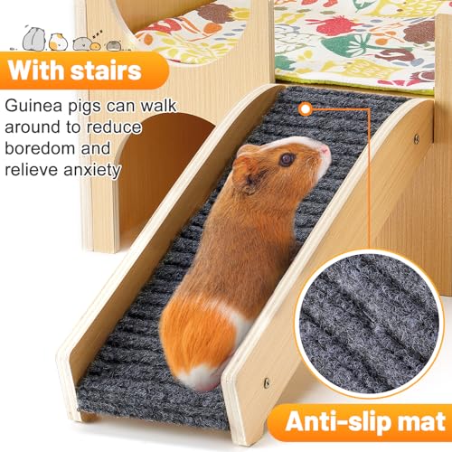 MEWTOGO Upgraded Sturdy Wooden Guinea Pig Castle with Stairs & Mat | Easy to Assemble, Sturdy, Playing Hiding House, for Hamsters Bunny Chinchillas Small Animals - size: Large