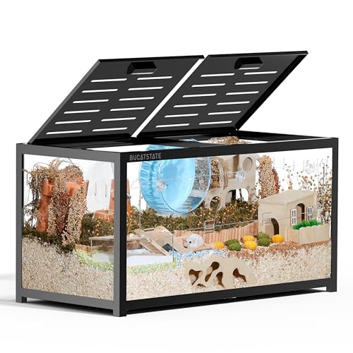 BUCATSTATE Hamster Cage 3.0, Large Hamster Enclosure (39in, Black) | 5.4 ft² Small Animal Habitat with Deep Bedding Space for Hamster Enrichment, Stackable Aluminum Frame, Front & Top Access - color: Black, size: 39.3"L x 19.7"W x 20.4"H