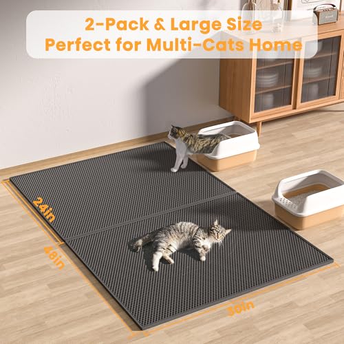 Pieviev Double Layer Cat Litter Mat Traps Scattered Litter 30''x24'' 2 Pack | Waterproof Urine Resistant Layer Litter Box Mat, Easy Collection, Soft on Kitty Paws, Black Color for Indoor Cats - color: Black