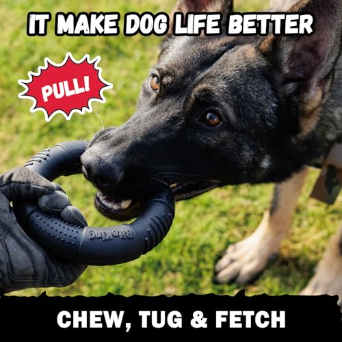 Natural Rubber Dog Ring Toy for Large Aggressive Chewers - Lifetime Replacement - Indestructible Tug Fetch Toy for Large Breed - Durable Tough Dog Chew Toy for Super Chewer, Black - color: Ring Toy - Black