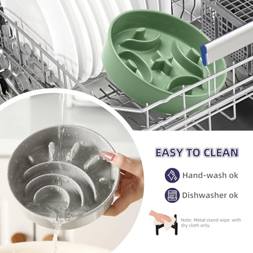 Elevated Slow Feeder Dog Bowl, 0.8 Cups Ceramic Raised Slow Feeder with Stainless Stand, 6.3 Inch Wide Lifted Dog Bowl for Small Breeds to Control Eating Speed, Green - color: Green, size: Small with Stand