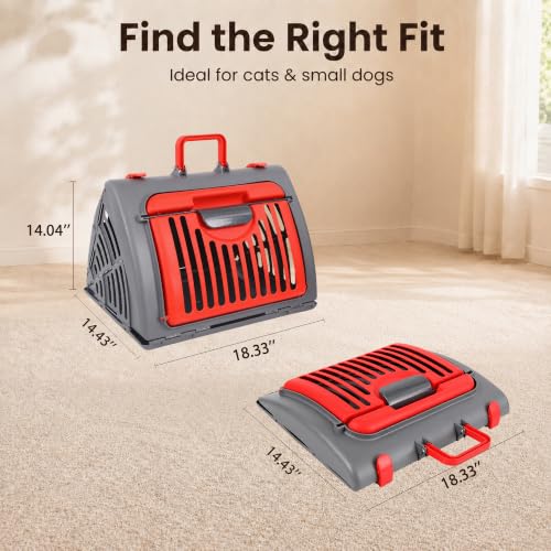 Foldable Portable Pet Carrier, Cat Carrier with Opening Door | Hard-Sided Travel Cat Carrier for Cats & Small Pets up to 25lbs, Red - color: Red