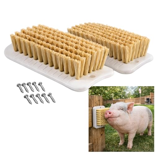 2 Pack Pig Scratch Brush for Mini Pigs, Self-Grooming Brush for Fence or Tree, Pig Enrichment Scratch Post, Outdoor Pet Grooming Tool