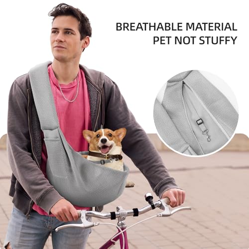 Dog and Cats Carrier Sling, Breathable Puppy Small Pet Carrier with Pocke | Reversible Dog Sling Carrier, Safety Buckle, Storage Pocket, Machine Washable for Travel, Outdoor Activities, Hand-Free, Gray - color: Breathable gray