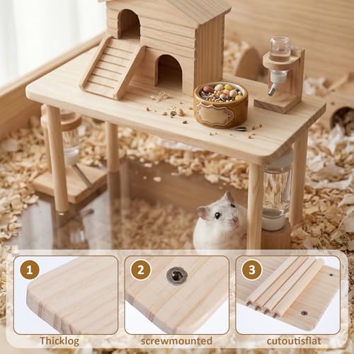 cobee 9.84x4.72x4.72in Hamster Play Wooden Platform, Hamster Cage Platform Hamsters Hideout Decorations Cage Accessories Small Animal Wood Stand for Mice Hamsters Squirrel Small Animal