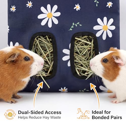 Ondware Hay Feeder Bag for Rabbits & Guinea Pigs, Hanging Dual-Port, Blue | 600D Oxford Fabric, Washable, Collapsible, Helps Reduce Hay Waste, Keeps Cages Tidier