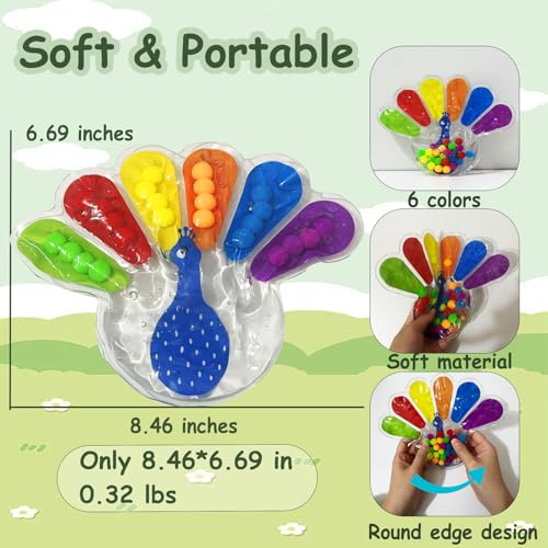 Color Sorting Sensory Toys, Fine Motor Skills Toys for Toddlers, Montessori Toys Preschool Learning Activitie, Sensory Activity Toy for Kids 3+ and Adults - style: Peacock