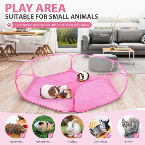 Rypet Guinea Pig Playpen Pop-Up, Outdoor Yard Fence for Small Pets,Pink | Breathable 360° Mesh View, Pops Open Fast, 47 x 15 in Play Space, Folds Flat for Travel, Rabbits Hamsters Hedgehogs - color: Pink, style: Open Top Playpen