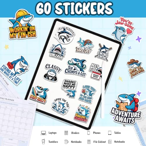 Vybonz Shark Stickers Cute Ocean Animal Funny Decal Pack | Funny Shark Vinyl Decals, Cute Ocean Animal Stickers, Gifts For Shark Lovers, Marine Life Enthusiasts, Ocean Fans - color: Shark, size: 3in