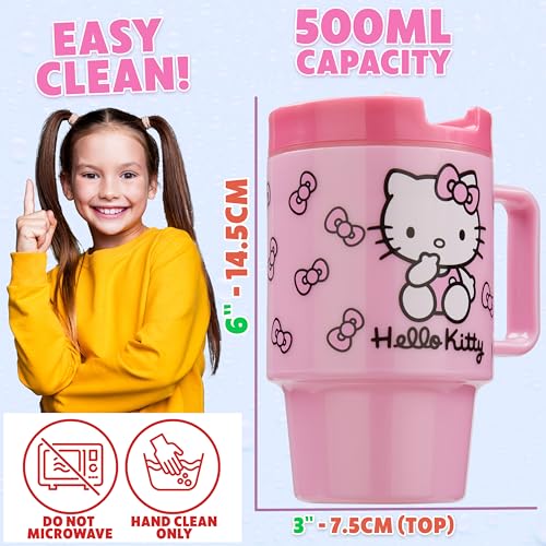 Get Trend Hello Kitty Sanrio Kids Water Bottle with Straw 16.9 oz BPA Free Leakproof Plastic Cup with Lid Handle Kawaii Tumbler Gifts for Kids (Pink Hello Kitty) - color: Pink Hello Kitty
