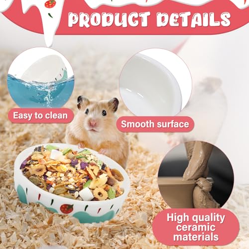 3.4oz Small Animal Food Bowl, Heavy Anti-Tipping Ceramic Pet Bowls with Strawberry Pattern, Hamster Water Bowl for Gerbils/Guinea Pigs/Reptile/Bird, Easy to Clean Hamster Food Bowl (Pink, A) - color: Pink