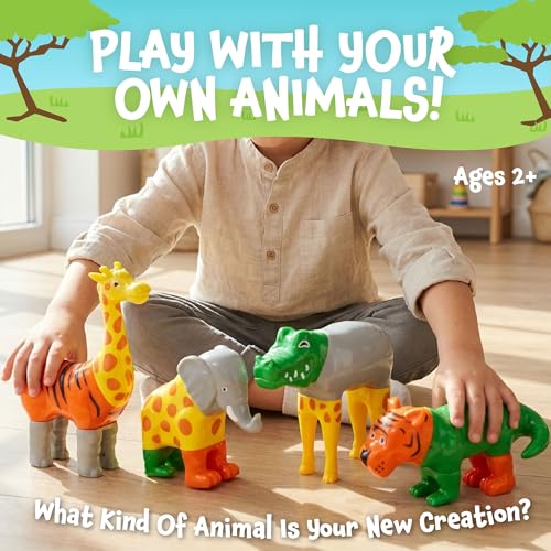 POPULAR PLAYTHINGS Magnetic Animals for Toddlers 1-3, Mix or Match Animal Toys, Set of 4 Gift for Kids - Jungle Animals | Magnetic Animals for Toddlers 1-3, for Kids, Animal Toys