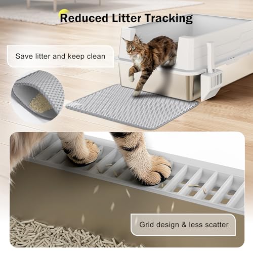 Stainless Steel Litter Box Extra Large for Big Cats Multi-Cats, Jumbo Extra Large Metal Cat Litter Box with High Sided Lid, Anti-Urine Leakage, Non-Stick,Include Litter Scoop - color: Silver Grey, size: XXXL