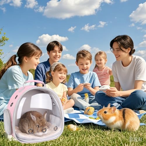 Portable Small Animal Backpack Travel Breathable Pet Carrier Bag Cages for Guinea Pig, Rabbit, Bearded Dragon, Squirrel, Tortoise, Bird, Lizard, Sugar Glider - color: Pink