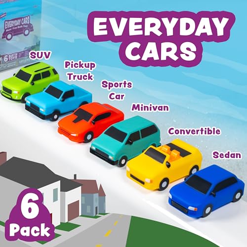 Tub Works® Everyday Cars™ Watertight Baby Bath Toys, 6 Pack | Sealed, No Hole Bath Toys Design Keeps Moisture Out | Soft, Squeezable & Floating Fun | Infant, Baby & Toddler Bath Toys | Car Tub Toys - style: Passenger Cars - 6pk
