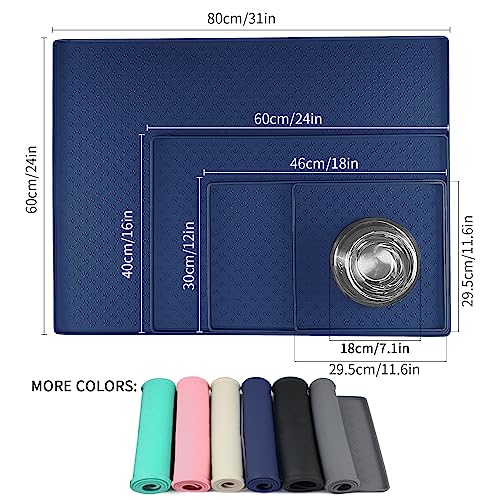 Ptlom Pet Placemat for Dog and Cat, Waterproof Non-Slip Silicone Feeding Bowl Mat Prevent Food and Water Overflow, Puppy Dish Feeder Fountain Trays Suitable for Medium and Small Pets, Navy Blue - color: Navy Blue, size: 11.8"L x 11.8"W