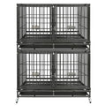 Homey Pet 43 inch Dog Crate Stackable Heavy Duty Dog Kennel Indoor, 2 Tiers | Dog Grooming Cage with Dual Front Doors, Auto Locks, Removable Grid & Tray, Wheels, Bowls, Ideal for Small and Medium Dogs - size: 43.0"L - 2 Tiers - 1P