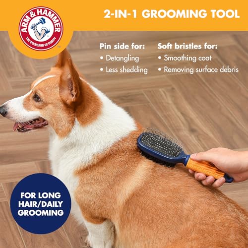 Arm & Hammer Deodorizing Pin & Bristle Dog Brush, Lily & Vanilla Scent | Fragrance transfer technology, baking soda infused, detangling and deshedding, for long-haired dogs daily - size: 1-Pack, style: Pin/Bristle Duo Brush - Sweet Lily & Vanilla