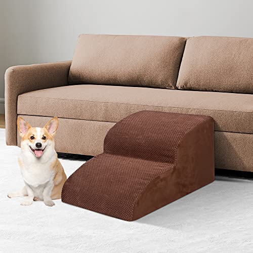 Dog Stairs for Small Dogs, High Density Foam Dog Ramp, Extra Wide Non-Slip Pet Steps for High Beds Or Couch, Soft Foam Doggie Ladder for Dogs Injured, Older Pets, Small Cats - color: Brown, size: 2 Steps