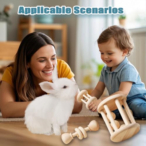 QWR 23 PCS Natural Wooden Rabbit Toys,Safe Bunny Chew Toys for Teeth,Grass Timothy Sticks,Sweet Bamboo,Guinea Pigs Teeth Grinding Toys for Chinchillas, Hamsters & Small Animals - Indoor & Outdoor - size: 23PCS