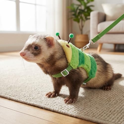 Ferret Harness and Leash Set Small Animals Vest Harness | with Safe Bell, Walking Clothes, for Baby Rabbit, Guinea Pig, Teacup Chihuahua, Mouse, and Other Small Pets