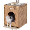 Snughome Cat Litter Box Enclosure Furniture Hidden with Litter Mat, Hidden Washroom Furniture with Door, Handwoven Rattan Cat Washroom Box, Indoor Pet House for Living Room, Bedroom(Natural) - color: Natural