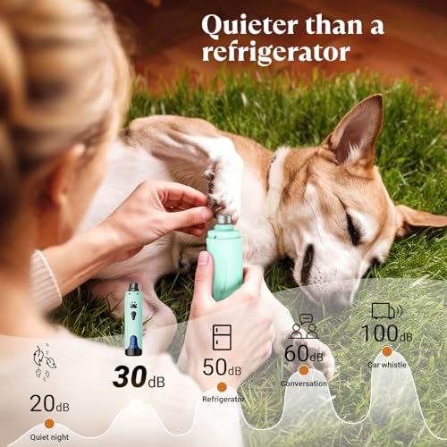 Dog Nail Grinder, Dog Nail Trimmers and Clippers Kit, Super Quiet, Rechargeable, for Small Large Dogs & Cats Toenail & Claw Grooming,3 Speeds - color: Minty Breeze