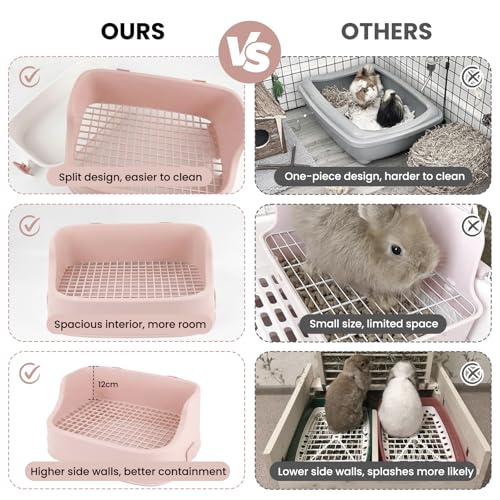 Large Rabbit Litter Box, Bunny Litter Box, Removable Top and Base, Pink | Removable Top and Bottom, Easy to Assemble and Clean, Suitable for Adult Rabbits, Guinea Pigs and Other Small Pets - color: Pink, size: 17.8" × 11.8" × 7.5"
