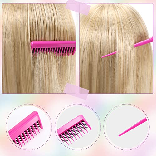 8 Pcs Slick Back Hair Brush Teasing Edge Bristle Brush Parting Rat Tail Comb Hairclips Styling Hair Accessories Set for Women Slicking Ponytail Control and Smoothing Flyaways(Pink) - color: Pink