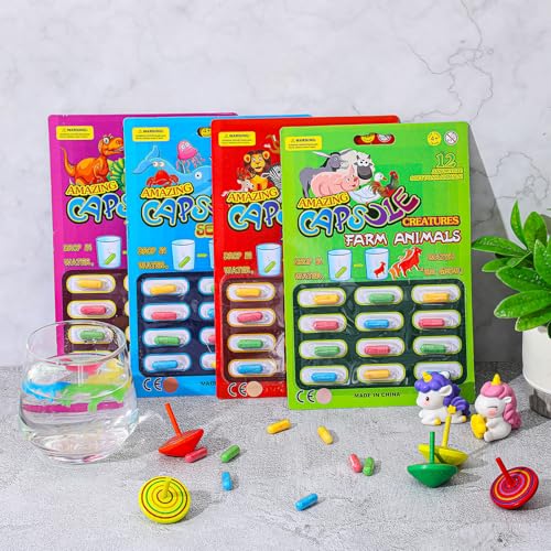 Gejoy 8 Pack Water Growing Capsules for Kids Water Animals Capsules Magic Dinosaur Unicorn Sea Creature Bath Toys for Party Cognition Sponge Pills Bath Expanding Foam (Animal)