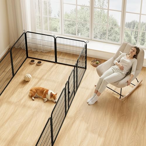Yaheetech 32" H 6-Panel Extra Wide Dog Playpen w/Door for Indoor Outdoor | Heavy Duty Metal Frame, Secure Latch Gate, Tool-Free Assembly, Portable For Yard RV Camping, Ideal For Small & Medium Pets - size: 32"