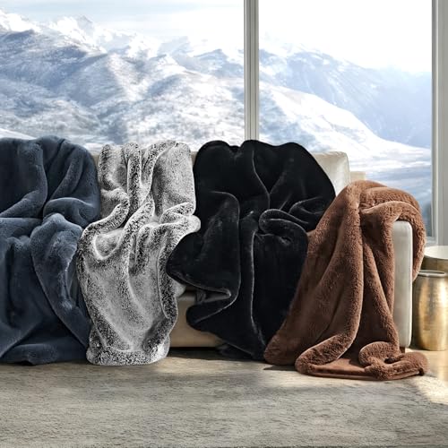 EVERGRACEHOME Faux Chinchilla Fur Throw Blanket, 50"x60", Chestnut Mink | Luxury, Super Soft, 1220GSM, Fluffy Cozy Mink, Reversible Velvet Back, Warm Thick Heavy Winter Throw for Couch Bed, Gift - color: Chestnut Mink, size: 50"x60"