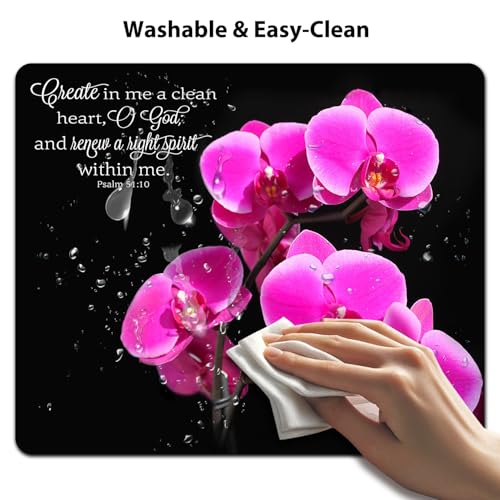 9.5x7.9 Inch Office/Gaming Mouse Pad, Create in Me a Clean Heart Christian Bible Verse Scripture, Vibrant Pink Orchids with Inspirational Quote Cute Anti-Slip Mat for Desk - color: Colorful Pattern Art11