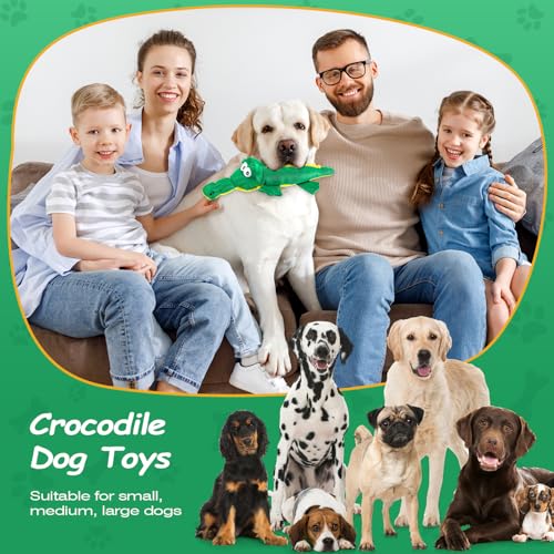 Sedioso Dog Plush Toy for Aggressive Chewer, Though Large Stuffed Animal Dog Toys, Upgrade 10 Times Durablities Dyneema Dogs Squeaky Toy, Big Dogs Toys for Small, Medium, Large Breed(Crocodile)