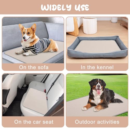 Buvlnee Summer Dog Cooling Mat Washable Ice Silk Self Cool Pad for Small Medium Large Dogs and Cats, Pet Sleeping Pad for Crate, Bed, Indoor & Outdoor Floor, Car Seats - color: Khaki, size: 40x28in