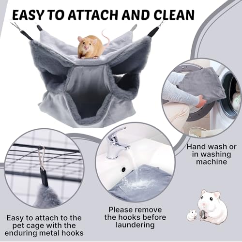 LYART Sugar Glider Pouch Hammock Bed Bedding, Sugar Glider Cage Accessories Toys for Rat, 3-Layer Hammock Make Pet Cages More Three-Dimensional (1.Grey) - color: 1.Grey