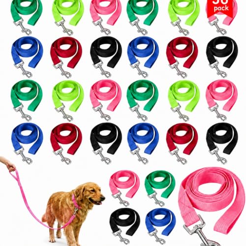 Hillban 36 Pcs Dog Leash Bulk 5 ft Multicolored Puppy Training Leash Slip Pet Traction Nylon Rope for Small Medium Dogs Agility, Yard, Camping, Backyard Play(6 Colors) - color: 6 Colors