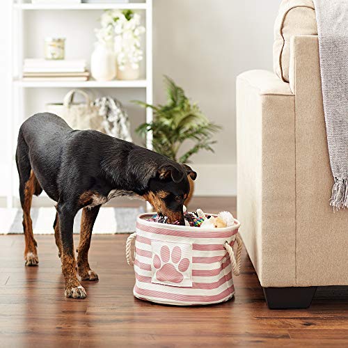 Bone Dry Pet Storage Collection Striped Paw Patch Bin, Rose, Small Round - color: Rose, size: Small Round