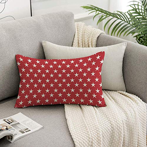 HOSNYE Stars Throw Pillow Cover USA Flag White Stars On A Red Background Linen Fabric for Couch Bed Sofa Car Waist Cushion Cover 12 x 20 inch Pillow Case - color: Throwpillowcoversa142, size: 20" x 12" (Pack of 1)