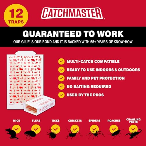 Catchmaster Multi-Catch Mouse Trap 12-Pack Refill, Humane Mouse Traps Indoor for Home, Includes Replaceable Glue Boards, Live Catch Pest Control for Garage & Shed - size: 12-Trap Refills