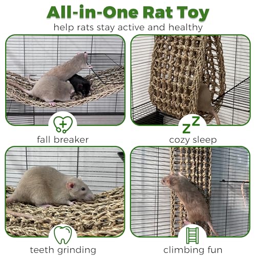 Flexible Wooden Rat Climbing Toys & 30x7inch Rat Climbing Toys, Adjustable Ladder Stairs and Chewable Seagrass Mat for Pet Rats